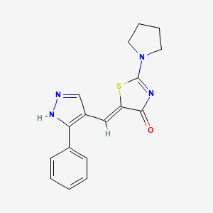 molecular formula C17H16N4OS B2725202 (Z)-5-((3-苯基-1H-吡唑-4-基)甲亚)-2-(吡咯啉-1-基)噻唑-4(5H)-酮 CAS No. 1165740-43-1