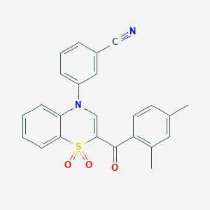 molecular formula C24H18N2O3S B2725203 3-[2-(2,4-dimethylbenzoyl)-1,1-dioxido-4H-1,4-benzothiazin-4-yl]benzonitrile CAS No. 1114871-90-7