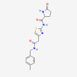 molecular formula C18H20N4O3S B2725210 N-(4-(2-((4-methylbenzyl)amino)-2-oxoethyl)thiazol-2-yl)-5-oxopyrrolidine-2-carboxamide CAS No. 1105056-59-4