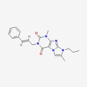 molecular formula C21H23N5O2 B2725217 3-cinnamyl-1,7-dimethyl-8-propyl-1H-imidazo[2,1-f]purine-2,4(3H,8H)-dione CAS No. 887463-02-7