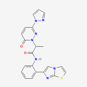 molecular formula C21H17N7O2S B2725218 N-(2-(咪唑并[2,1-b]噻唑-6-基)苯基)-2-(6-氧代-3-(1H-吡唑-1-基)吡啶并[6H]-基)丙酰胺 CAS No. 1798546-01-6