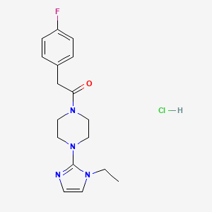 molecular formula C17H22ClFN4O B2725236 1-(4-(1-ethyl-1H-imidazol-2-yl)piperazin-1-yl)-2-(4-fluorophenyl)ethanone hydrochloride CAS No. 1219211-50-3