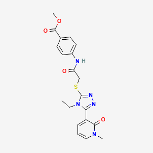 molecular formula C20H21N5O4S B2725250 methyl 4-(2-((4-ethyl-5-(1-methyl-2-oxo-1,2-dihydropyridin-3-yl)-4H-1,2,4-triazol-3-yl)thio)acetamido)benzoate CAS No. 1105207-75-7