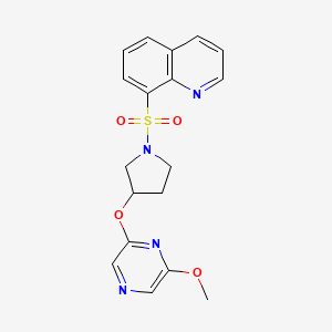 molecular formula C18H18N4O4S B2725252 8-((3-((6-Methoxypyrazin-2-yl)oxy)pyrrolidin-1-yl)sulfonyl)quinoline CAS No. 2034499-45-9