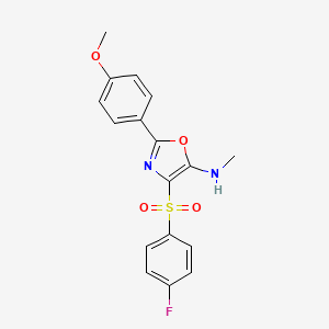 molecular formula C17H15FN2O4S B2725258 4-((4-fluorophenyl)sulfonyl)-2-(4-methoxyphenyl)-N-methyloxazol-5-amine CAS No. 862256-02-8