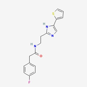 molecular formula C17H16FN3OS B2725267 2-(4-fluorophenyl)-N-(2-(4-(thiophen-2-yl)-1H-imidazol-2-yl)ethyl)acetamide CAS No. 1396757-95-1