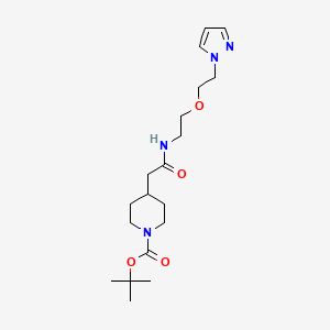 molecular formula C19H32N4O4 B2725270 叔丁基 4-(2-((2-(2-(1H-吡唑-1-基)乙氧基)乙基)氨基)-2-氧代乙基)哌啶-1-甲酸酯 CAS No. 2034566-90-8