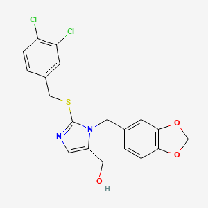 molecular formula C19H16Cl2N2O3S B2725278 (1-(benzo[d][1,3]dioxol-5-ylmethyl)-2-((3,4-dichlorobenzyl)thio)-1H-imidazol-5-yl)methanol CAS No. 853202-66-1
