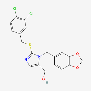 molecular formula C19H16Cl2N2O3S B2725278 (1-(苯并[d][1,3]二噁杂环-5-基甲基)-2-((3,4-二氯苯甲基)硫基)-1H-咪唑-5-基)甲醇 CAS No. 853202-66-1