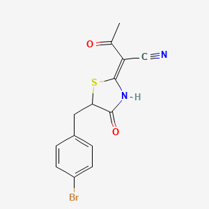 molecular formula C14H11BrN2O2S B2725281 (Z)-2-(5-(4-bromobenzyl)-4-oxothiazolidin-2-ylidene)-3-oxobutanenitrile CAS No. 799808-44-9
