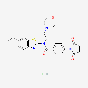 molecular formula C26H29ClN4O4S B2725282 4-(2,5-二氧代吡咯烷-1-基)-N-(6-乙基苯并噻唑-2-基)-N-(2-吗啉基乙基)苯甲酰胺 盐酸盐 CAS No. 1330285-94-3