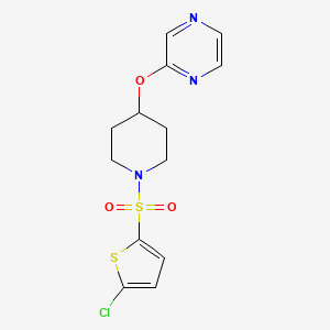 molecular formula C13H14ClN3O3S2 B2725296 2-((1-((5-Chlorothiophen-2-yl)sulfonyl)piperidin-4-yl)oxy)pyrazine CAS No. 1448033-76-8
