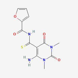 molecular formula C12H12N4O4S B2725297 N-(4-氨基-1,3-二甲基-2,6-二氧代嘧啶-5-羰硫醇基)呋喃-2-羧酰胺 CAS No. 796103-17-8