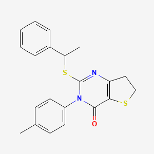 molecular formula C21H20N2OS2 B2725300 2-((1-phenylethyl)thio)-3-(p-tolyl)-6,7-dihydrothieno[3,2-d]pyrimidin-4(3H)-one CAS No. 686771-71-1