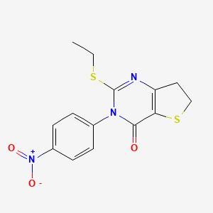 molecular formula C14H13N3O3S2 B2725320 2-(ethylthio)-3-(4-nitrophenyl)-6,7-dihydrothieno[3,2-d]pyrimidin-4(3H)-one CAS No. 687569-11-5
