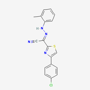 molecular formula C18H13ClN4S B2725327 (2E)-4-(4-chlorophenyl)-N-(2-methylanilino)-1,3-thiazole-2-carboximidoyl cyanide CAS No. 477188-08-2
