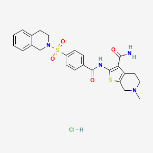 molecular formula C25H27ClN4O4S2 B2725351 2-(4-((3,4-dihydroisoquinolin-2(1H)-yl)sulfonyl)benzamido)-6-methyl-4,5,6,7-tetrahydrothieno[2,3-c]pyridine-3-carboxamide hydrochloride CAS No. 1215628-18-4