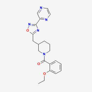 molecular formula C21H23N5O3 B2725359 (2-Ethoxyphenyl)(3-((3-(pyrazin-2-yl)-1,2,4-oxadiazol-5-yl)methyl)piperidin-1-yl)methanone CAS No. 1705365-73-6