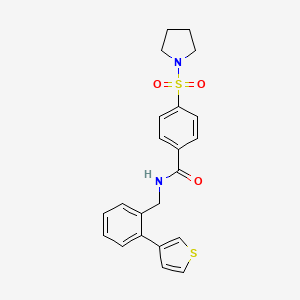 molecular formula C22H22N2O3S2 B2725361 4-(pyrrolidin-1-ylsulfonyl)-N-(2-(thiophen-3-yl)benzyl)benzamide CAS No. 1797143-11-3