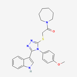molecular formula C25H27N5O2S B2725384 1-(1-azepanyl)-2-{[5-(1H-indol-3-yl)-4-(4-methoxyphenyl)-4H-1,2,4-triazol-3-yl]sulfanyl}-1-ethanone CAS No. 946377-60-2
