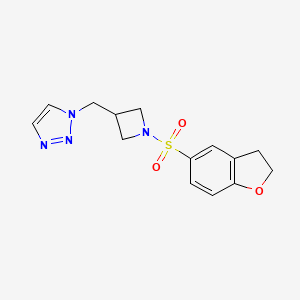 molecular formula C14H16N4O3S B2725392 1-{[1-(2,3-dihydro-1-benzofuran-5-sulfonyl)azetidin-3-yl]methyl}-1H-1,2,3-triazole CAS No. 2201175-27-9