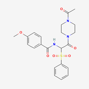 molecular formula C22H25N3O6S B2725396 N-(2-(4-acetylpiperazin-1-yl)-2-oxo-1-(phenylsulfonyl)ethyl)-4-methoxybenzamide CAS No. 1025032-94-3
