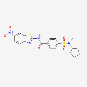 molecular formula C20H20N4O5S2 B2725397 4-(N-环戊基-N-甲基磺酰基)-N-(6-硝基苯并[d]噻唑-2-基)苯甲酰胺 CAS No. 899963-55-4