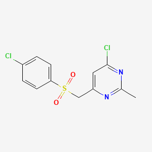 molecular formula C12H10Cl2N2O2S B2725402 (6-Chloro-2-methyl-4-pyrimidinyl)methyl 4-chlorophenyl sulfone CAS No. 339278-84-1