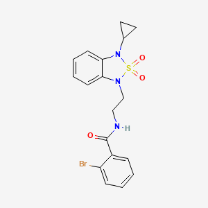 molecular formula C18H18BrN3O3S B2725409 2-bromo-N-[2-(3-cyclopropyl-2,2-dioxo-1,3-dihydro-2lambda6,1,3-benzothiadiazol-1-yl)ethyl]benzamide CAS No. 2097873-36-2