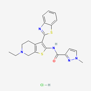 molecular formula C21H22ClN5OS2 B2725410 N-(3-(benzo[d]thiazol-2-yl)-6-ethyl-4,5,6,7-tetrahydrothieno[2,3-c]pyridin-2-yl)-1-methyl-1H-pyrazole-3-carboxamide hydrochloride CAS No. 1184968-92-0