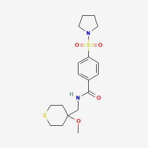 N-((4-methoxytetrahydro-2H-thiopyran-4-yl)methyl)-4-(pyrrolidin-1-ylsulfonyl)benzamide