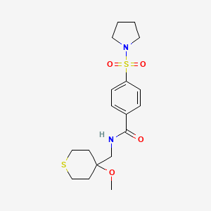 molecular formula C18H26N2O4S2 B2725440 N-((4-甲氧基四氢-2H-噻吡烷-4-基甲基)-4-(吡咯啶-1-基磺酰)苯甲酰胺 CAS No. 2034587-78-3