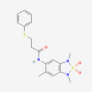 molecular formula C18H21N3O3S2 B2725443 3-(phenylthio)-N-(1,3,6-trimethyl-2,2-dioxido-1,3-dihydrobenzo[c][1,2,5]thiadiazol-5-yl)propanamide CAS No. 2034590-96-8
