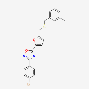 molecular formula C21H17BrN2O2S B2725467 3-(4-Bromophenyl)-5-(5-(((3-methylbenzyl)thio)methyl)furan-2-yl)-1,2,4-oxadiazole CAS No. 1114908-79-0