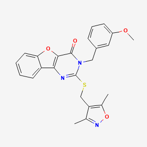 molecular formula C24H21N3O4S B2725471 2-(((3,5-dimethylisoxazol-4-yl)methyl)thio)-3-(3-methoxybenzyl)benzofuro[3,2-d]pyrimidin-4(3H)-one CAS No. 1448043-22-8