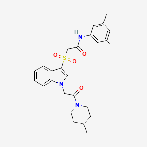molecular formula C26H31N3O4S B2725506 N-(3,5-dimethylphenyl)-2-((1-(2-(4-methylpiperidin-1-yl)-2-oxoethyl)-1H-indol-3-yl)sulfonyl)acetamide CAS No. 878059-28-0