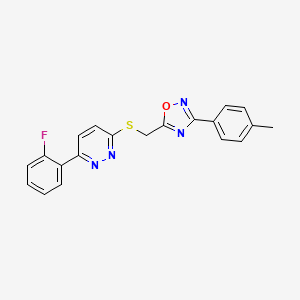 molecular formula C20H15FN4OS B2725528 5-(((6-(2-氟苯基)吡啶并[2,3-b]咪唑-3-基)硫基)甲基)-3-(对甲苯基)-1,2,4-噁二唑 CAS No. 1111416-42-2