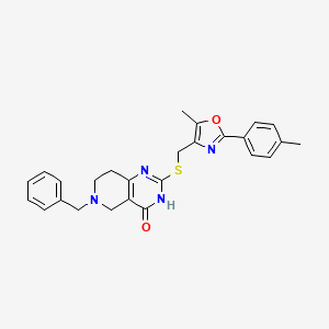 molecular formula C26H26N4O2S B2725551 6-苄基-2-(((5-甲基-2-(对甲苯基)噁唑-4-基)甲基)硫基)-5,6,7,8-四氢吡啶并[4,3-d]嘧啶-4(3H)-酮 CAS No. 1112399-25-3