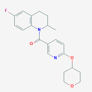 molecular formula C21H23FN2O3 B2725562 (6-fluoro-2-methyl-3,4-dihydroquinolin-1(2H)-yl)(6-((tetrahydro-2H-pyran-4-yl)oxy)pyridin-3-yl)methanone CAS No. 2034492-53-8
