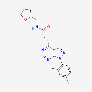 molecular formula C20H23N5O2S B2725576 2-((1-(2,4-dimethylphenyl)-1H-pyrazolo[3,4-d]pyrimidin-4-yl)thio)-N-((tetrahydrofuran-2-yl)methyl)acetamide CAS No. 872590-39-1