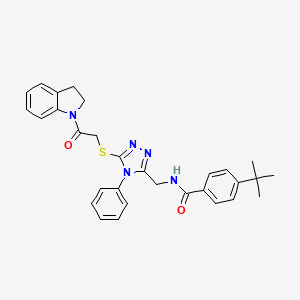 molecular formula C30H31N5O2S B2725584 4-(tert-butyl)-N-((5-((2-(indolin-1-yl)-2-oxoethyl)thio)-4-phenyl-4H-1,2,4-triazol-3-yl)methyl)benzamide CAS No. 393841-34-4