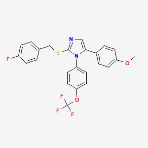 molecular formula C24H18F4N2O2S B2725586 2-((4-fluorobenzyl)thio)-5-(4-methoxyphenyl)-1-(4-(trifluoromethoxy)phenyl)-1H-imidazole CAS No. 1226432-45-6