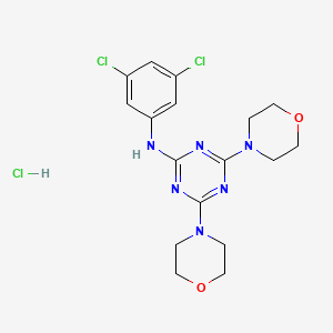 molecular formula C17H21Cl3N6O2 B2725591 N-(3,5-dichlorophenyl)-4,6-dimorpholino-1,3,5-triazin-2-amine hydrochloride CAS No. 1179448-82-8