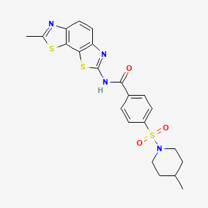 molecular formula C22H22N4O3S3 B2725630 4-(4-methylpiperidin-1-yl)sulfonyl-N-(7-methyl-[1,3]thiazolo[4,5-g][1,3]benzothiazol-2-yl)benzamide CAS No. 442556-81-2