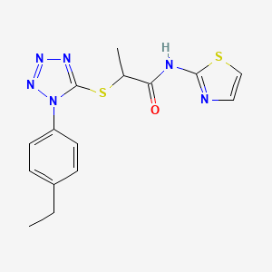 molecular formula C15H16N6OS2 B2725643 2-((1-(4-ethylphenyl)-1H-tetrazol-5-yl)thio)-N-(thiazol-2-yl)propanamide CAS No. 887347-62-8
