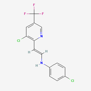 molecular formula C14H9Cl2F3N2 B2725653 4-chloro-N-[(E)-2-[3-chloro-5-(trifluoromethyl)pyridin-2-yl]ethenyl]aniline CAS No. 338978-19-1