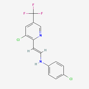 molecular formula C14H9Cl2F3N2 B2725653 4-氯-N-[(E)-2-[3-氯-5-(三氟甲基)吡啶-2-基]乙烯基]苯胺 CAS No. 338978-19-1