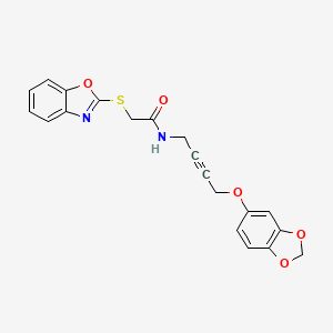 molecular formula C20H16N2O5S B2725690 N-(4-(benzo[d][1,3]dioxol-5-yloxy)but-2-yn-1-yl)-2-(benzo[d]oxazol-2-ylthio)acetamide CAS No. 1448122-46-0