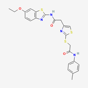 molecular formula C23H22N4O3S3 B2725713 N-(6-乙氧基苯并噻唑-2-基)-2-(2-((2-氧代-2-(对甲苯氨基)乙基)硫)噻唑-4-基)乙酰胺 CAS No. 941874-92-6