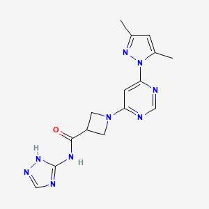 molecular formula C15H17N9O B2725720 1-(6-(3,5-dimethyl-1H-pyrazol-1-yl)pyrimidin-4-yl)-N-(1H-1,2,4-triazol-5-yl)azetidine-3-carboxamide CAS No. 2034474-12-7